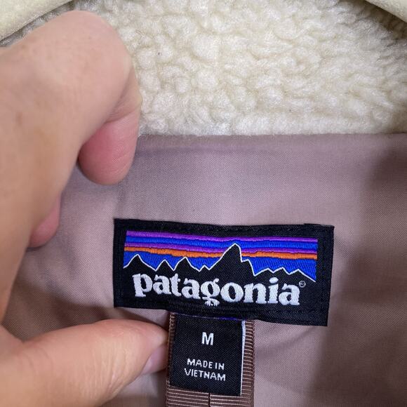 Patagonia Divided Sky Teddy Bear Pile Fleece Beige Full Zip Warm Cozy Jacket M - Picture 6 of 9